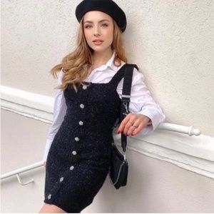 Zara Jeweled Button Metallic Thread Knit Mini Dress Size M NWT